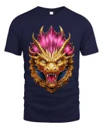 Golden Dragon Crest T Shirt Fierce Mythical Power Emblem Style - navy t-shirt on white background