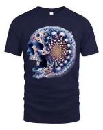 Fractal Skull T Shirt Psychedelic Cosmic Mind Bend Art Style - navy t-shirt on white background