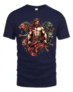 Mythical Warrior Lion T Shirt Legendary Strength Power Art Style - navy t-shirt on white background