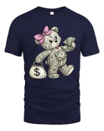 Money Bear T Shirt Cute Cash Lover Funny Rich Vibes Graphic - navy t-shirt on white background
