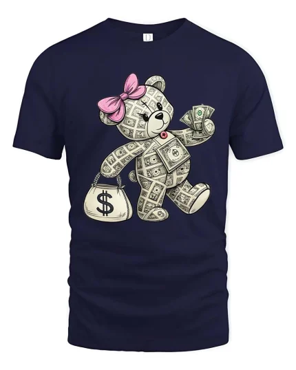 Money Bear T Shirt Cute Cash Lover Funny Rich Vibes Graphic - navy t-shirt on white background