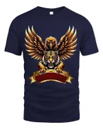 Eagle And Tiger Power Crest T Shirt Fierce Bold Animal Fusion Art - navy t-shirt on white background