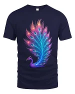 Neon Peacock Feather Glow T Shirt Vibrant Elegant Artistic Style - navy t-shirt on white background