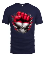 Powerful Red White Fist T Shirt Bold Strength Statement Graphic - navy t-shirt on white background