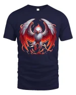 Fiery Phoenix Eagle T Shirt Mythical Flame Wings Power Design - navy t-shirt on white background