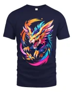 Colorful Dragon Beast T Shirt Vibrant Fantasy Power Art Style - navy t-shirt on white background