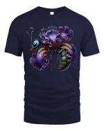Surreal Floral Insect T Shirt Artistic Fantasy Nature Design - navy t-shirt on white background