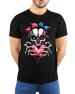 Creepy Skull Heart T Shirt Dark Love Gothic Graphic Style - model wearing black tee with hands behind back